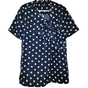 J. Crew blue polka-dot retro tie neck top Size 2 Preppy Officecore Classic